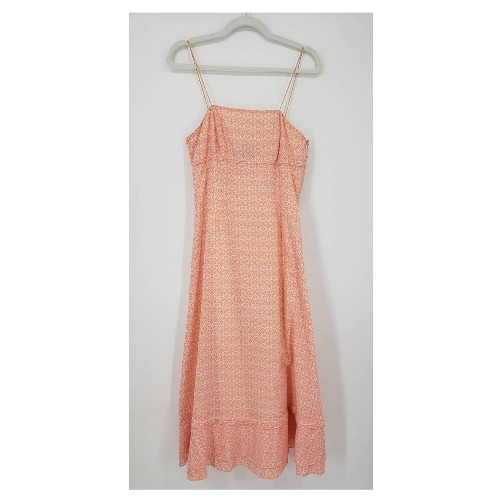 Vintage Y2K Express A Line Maxi Dress 4 Tiered Ruffle Flounce Hem Orange Damask